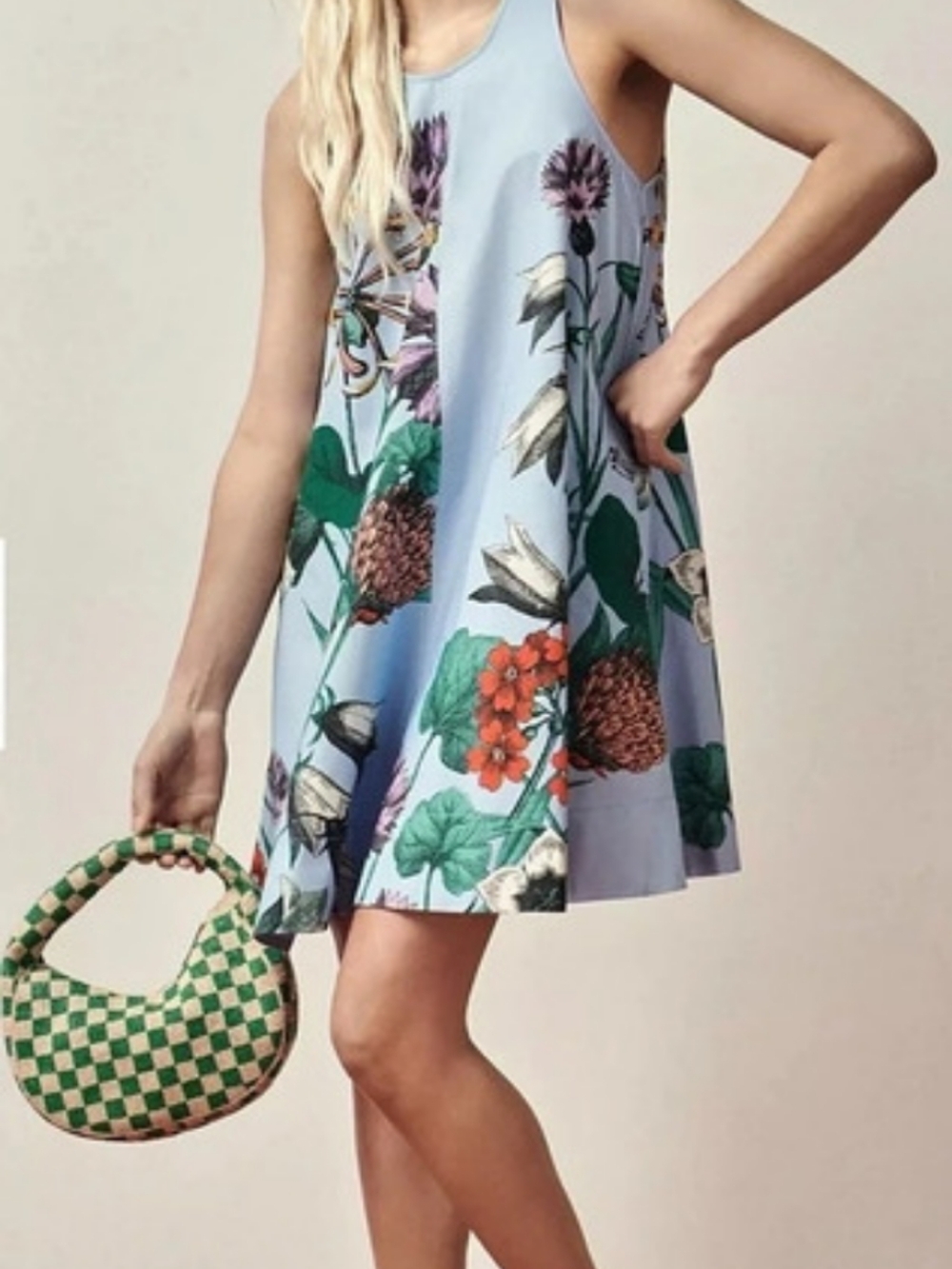 Floral Mini Dress in Blue & Green Like New